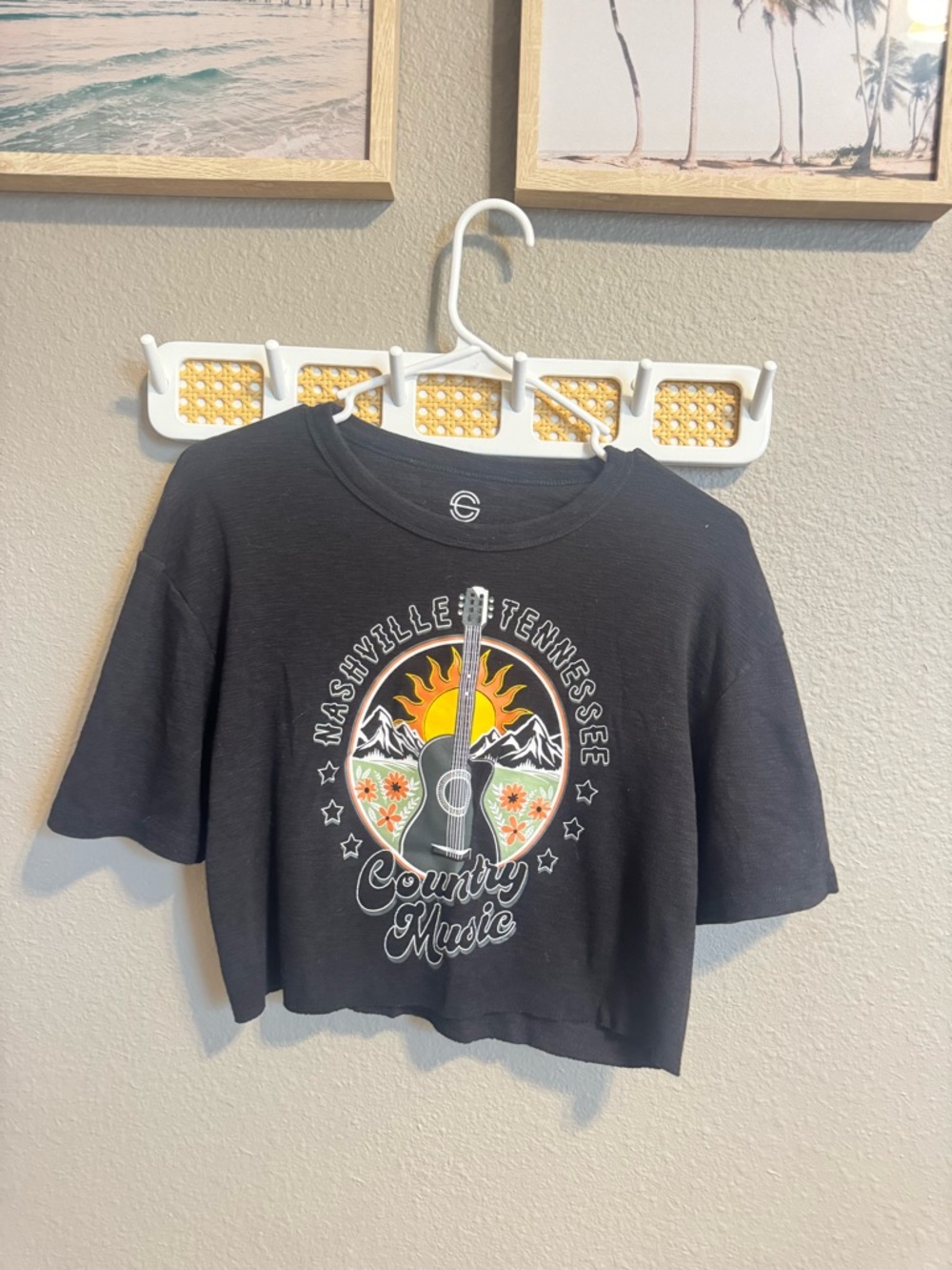 Country Music Graphic Crop Tee - Black (Unbranded)